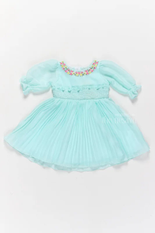 Designer Georgette Dress with Hand-Embroidered Floral Neckline for Girls Tunics Recommended stylist