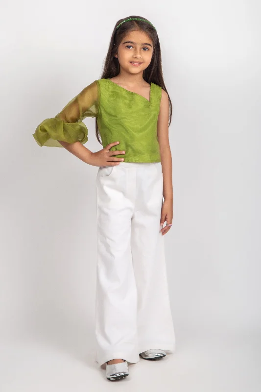 Pre-Order: Organza top with white pant Classic Straight-Leg Pants