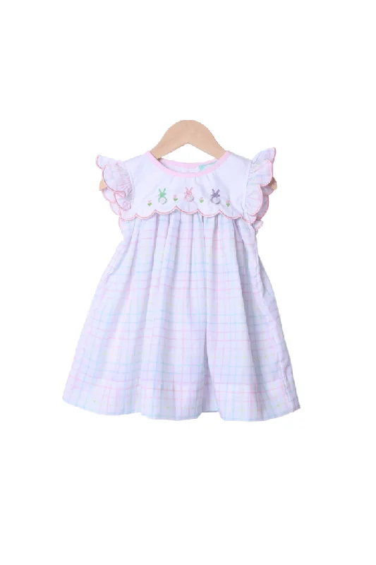 Embroidered Bunny Pastel Plaid Dress Tunics Winter warm