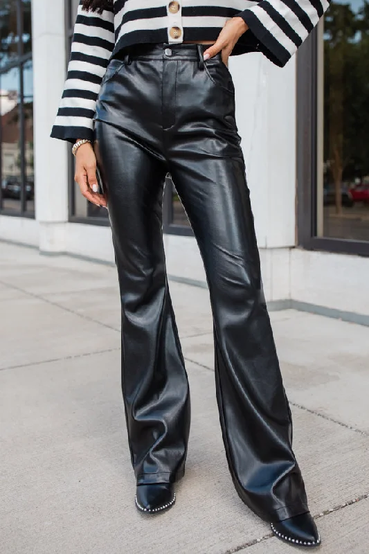 Forevermore Black Faux Leather Flare Pants FINAL SALE Chic Checkered Pants