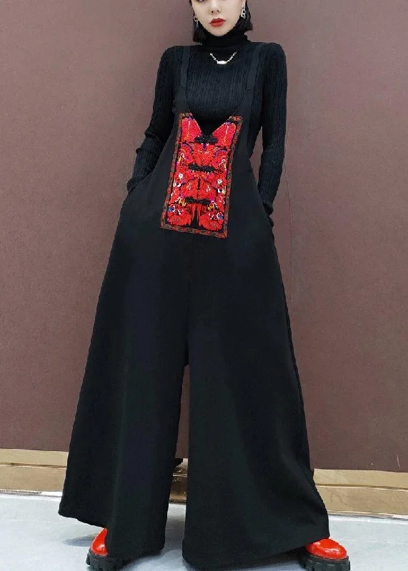 Beautiful Black Embroidery Pants Unique Spring Shape Wild Pants Soft Stretch Trousers