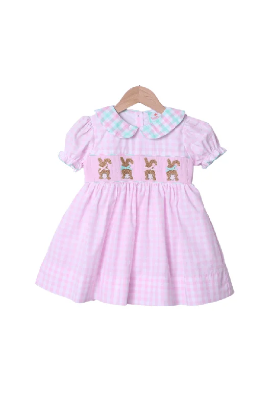 Smocked Bunny Pink Gingham Dress Tunics Fashionable chic