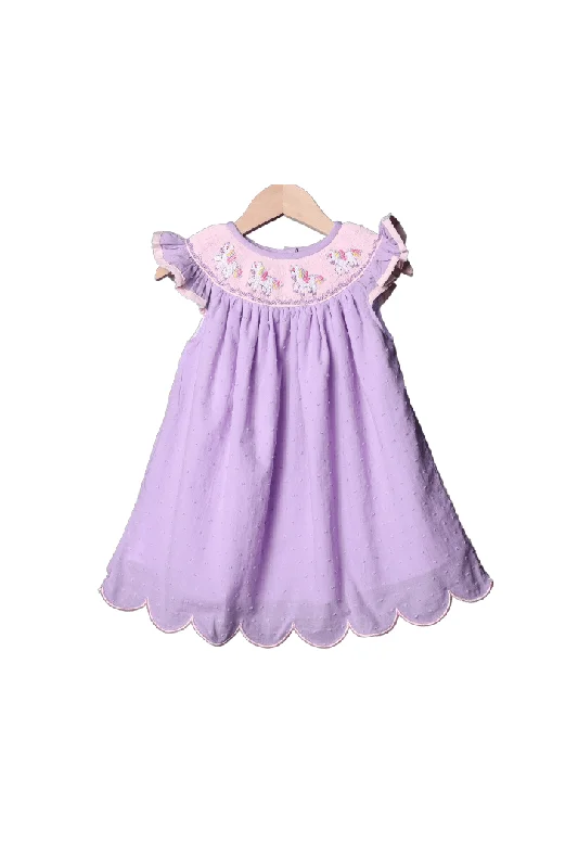 Smocked Unicorn Lavender Swiss Dot Bishop Dress Tunics Essential wardrobe