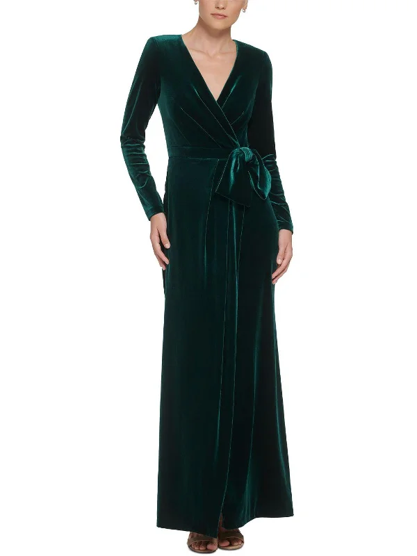 Womens Velvet Faux Wrap Evening Dress Tunics Trendy modern