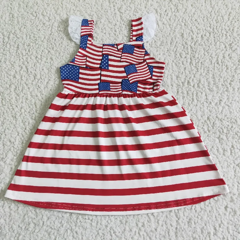GSD0042 Girls' Flying Sleeves National Day Stars and Stripes Skirt wool skirt breathable