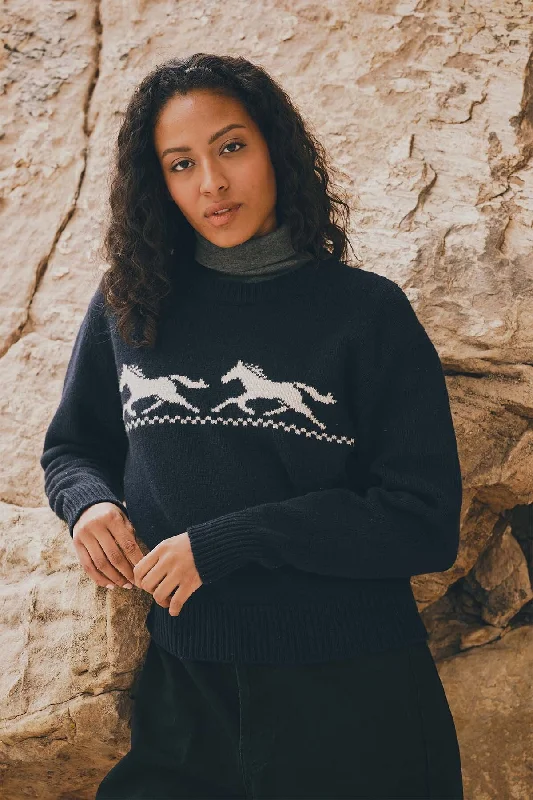 WOMEN'S WOOL CREWNECK SWEATER Solid Print Embellished