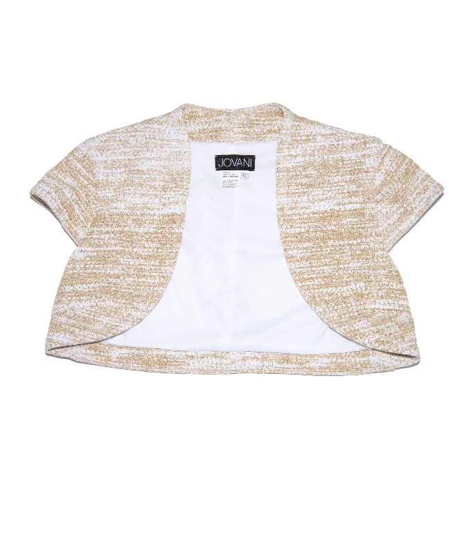 Jovani Girls Coco Tweed Glitter Jacket White/Gold Lace Jacket Ribbed Jacket Sequined Jacket