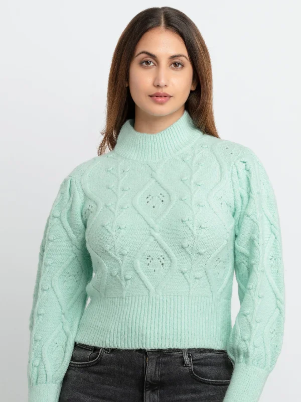 Womens Cable Knit Round Neck Sweater Handmade Hand-knitted Hand-woven