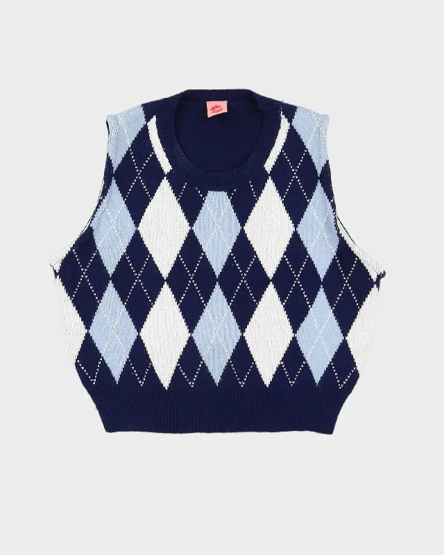 Rokit Originals Blue Sweater Vest - M Chenille Blend Fleece Blend Nylon Blend