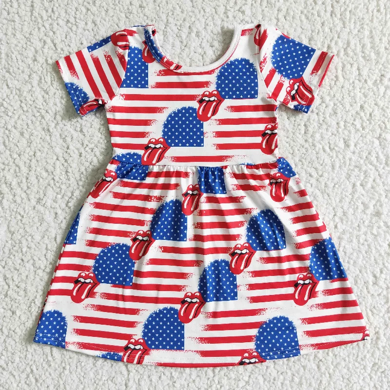 GSD0082 Girls National Day big tongue short sleeve skirt chiffon skirt lightweight