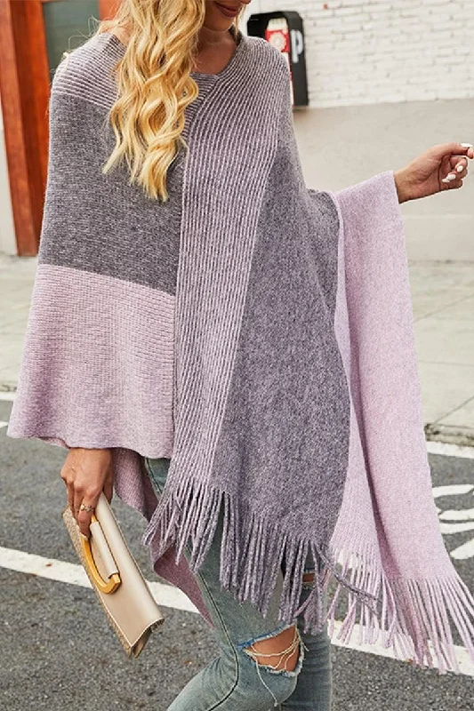 CONTRAST COLOR CLOAK SHAWL SWEATER COAT Sequined Glittery Shiny