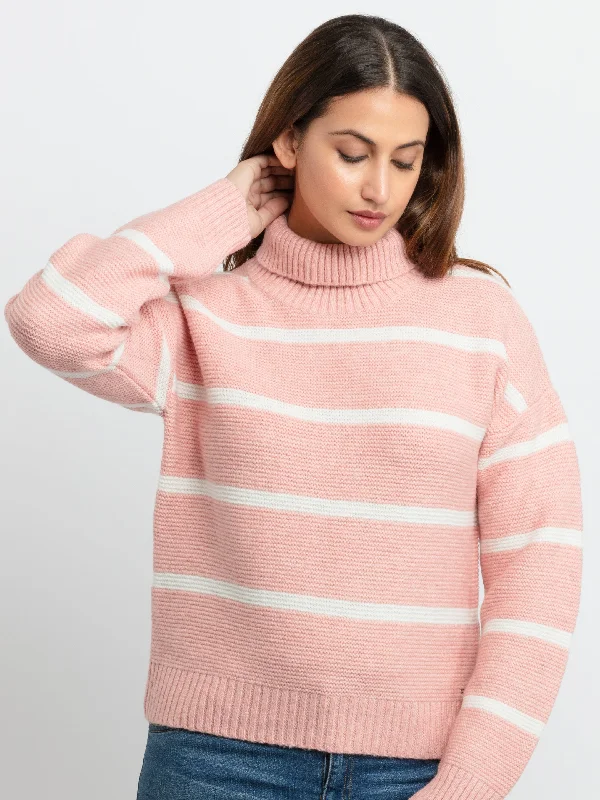 Womens Striped Turtle Neck Sweater Notch Collar Peter Pan Collar Cowl Neck