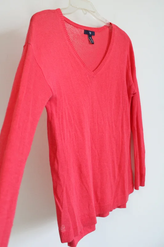 Gap Pink V-Neck Thin Sweater | XS Houndstooth Herringbone Solid