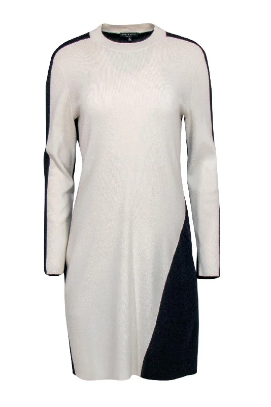 Rag & Bone - White & Black Colorblocked Long Sleeve Sweater Dress Sz L Spandex Rayon Corduroy