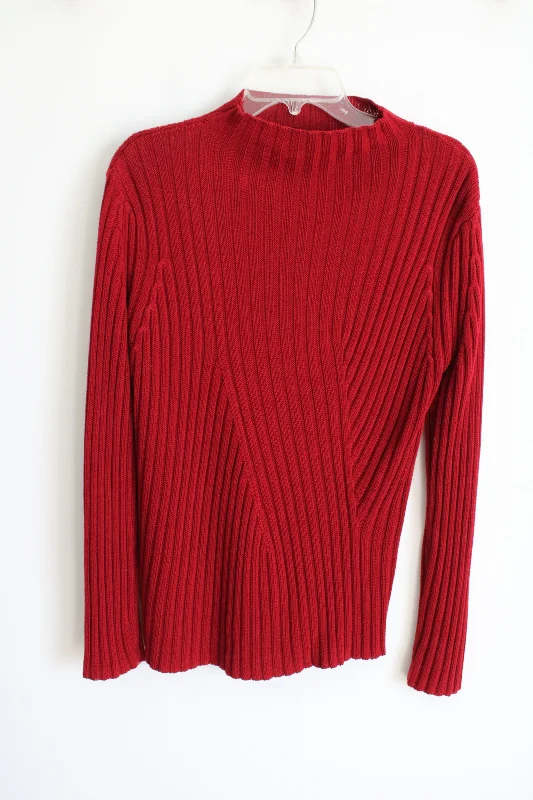 Express World Brand Vintage Red Ribbed Knit Mock Neck Sweater | XL Tailored Straight A-Line