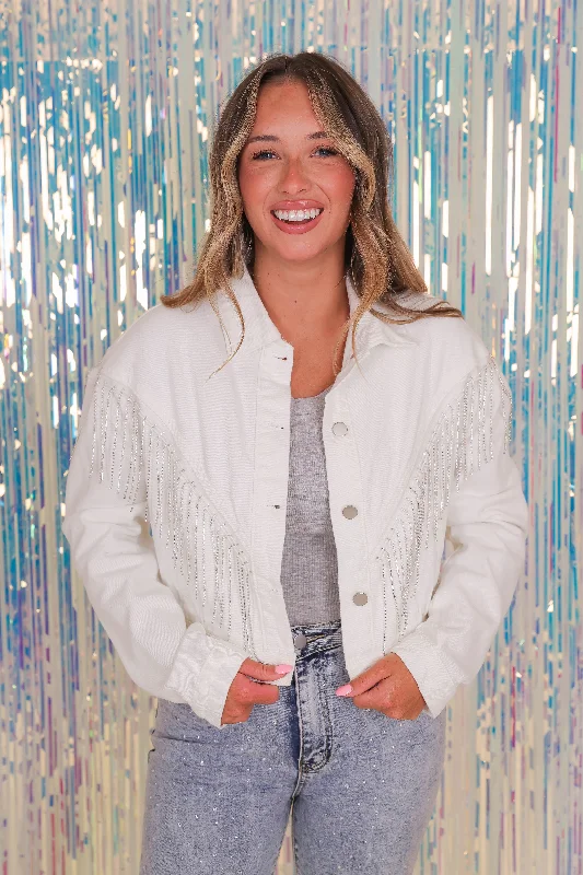Don't Dull My Shine Jacket-White Insulated Jacket Fitted Jacket Loose Jacket