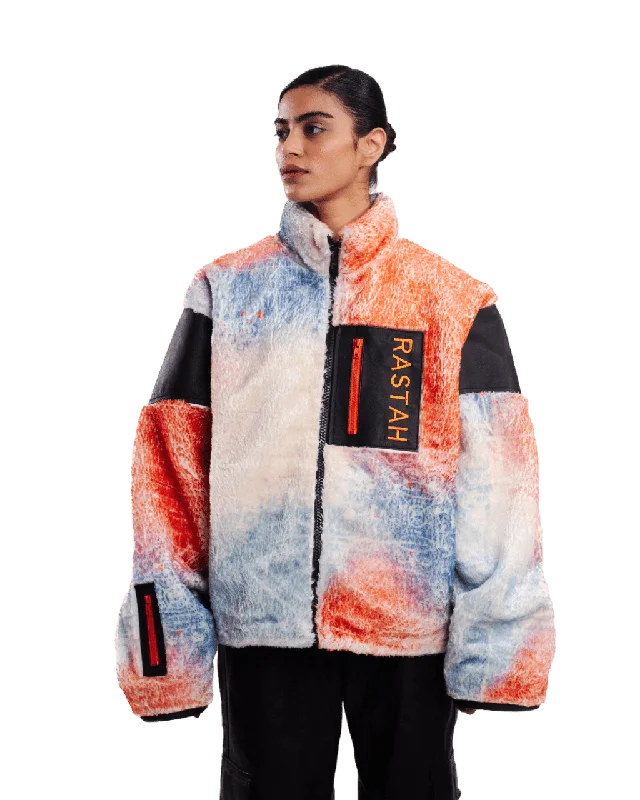 "MARCH IN ROMA" PRINTED FAUX FUR JACKET Cardigan Sweater Pullover
