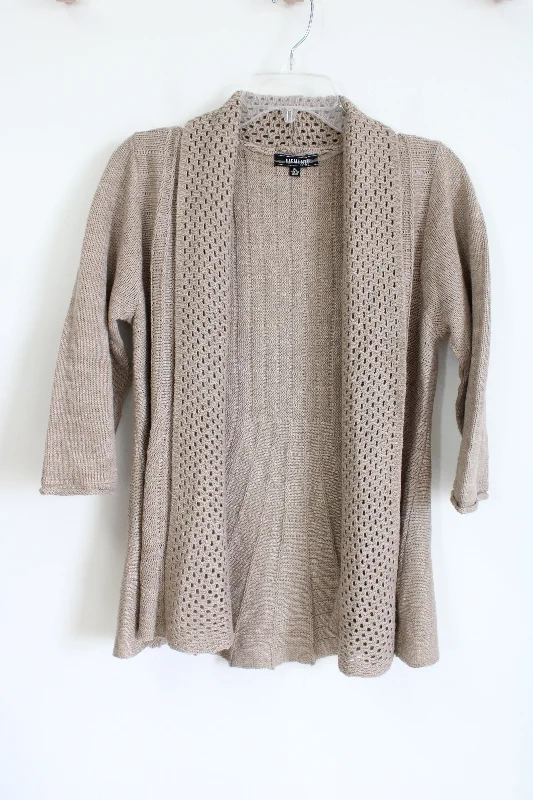 Elementz Tan Knit Sweater | L Petite Graphic Sweater Embroidered Appliqued