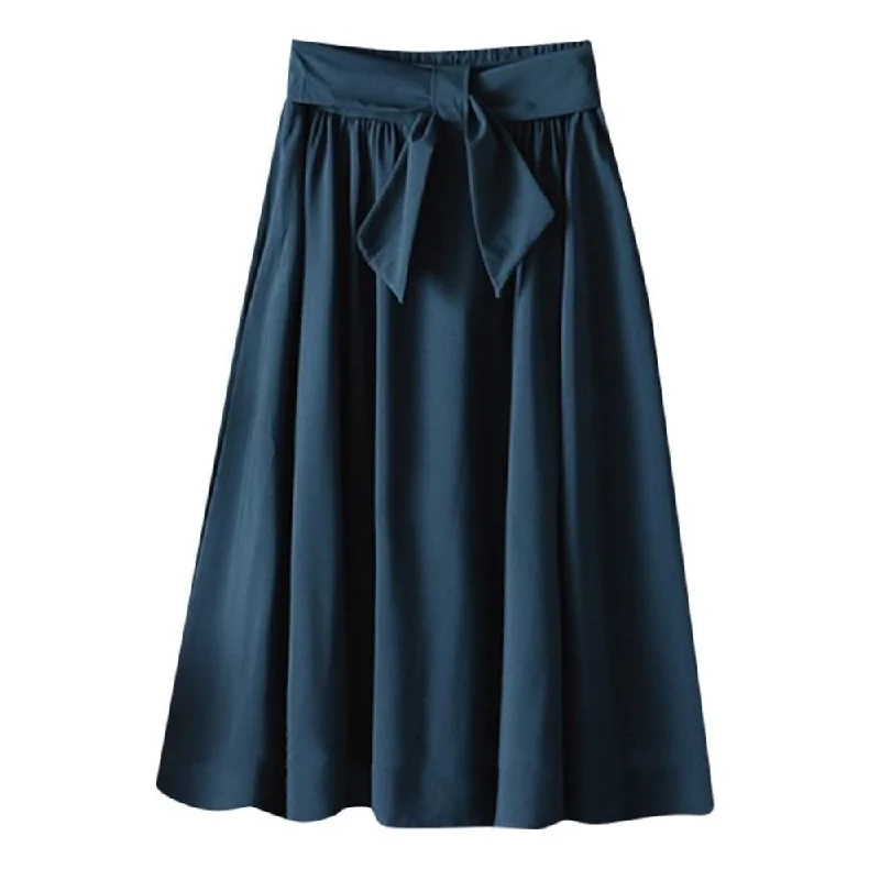 High Waist With Belt Midi Knee Length A line Skirt wool skirt sturdy