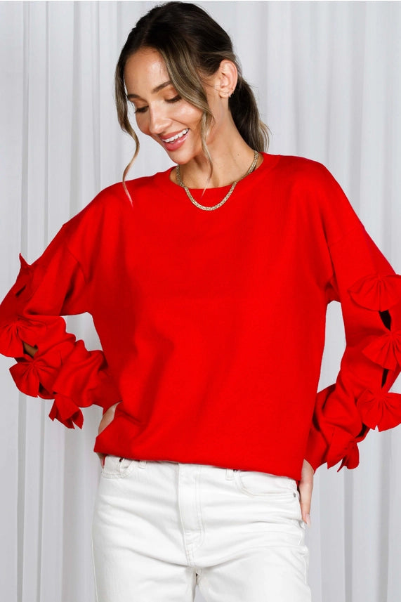 Red sweater with bows on sleeve Sweater Knitwear Pullover