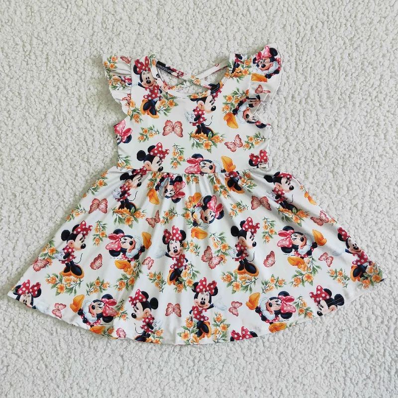 GSD0048 White Flying Sleeve Mickey Butterfly Flower Skirt silk skirt lustrous