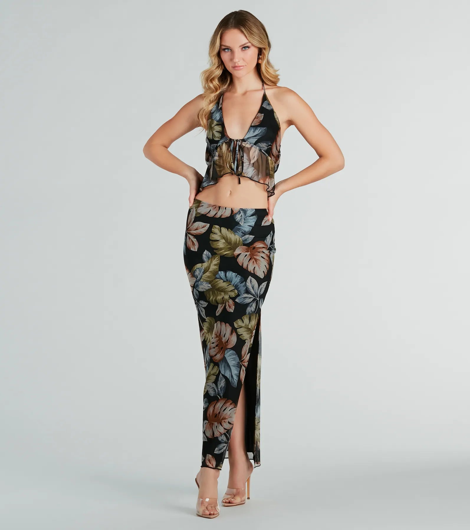 Gorgeous Getaway Tropical Print Maxi Skirt denim skirt classic