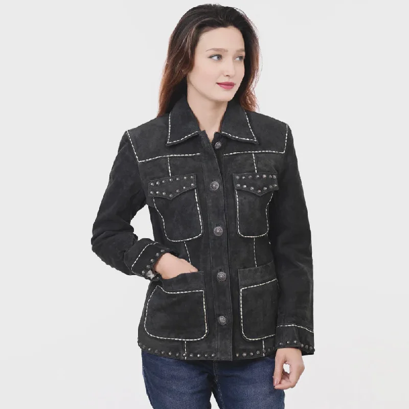 American Darling ADJKTLTR018 Leather Women Jacket dress SS25 Satin Fabric Silk Fabric Chiffon Fabric