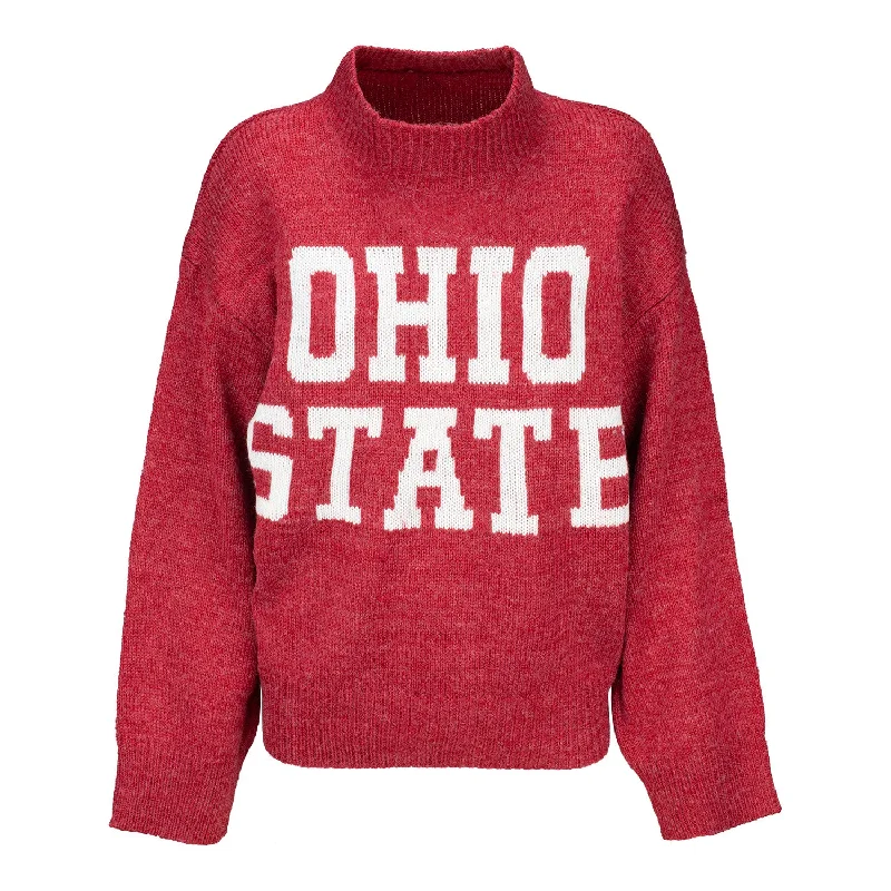 Ladies Ohio State Buckeyes Scarlet Crew Turtleneck Sweater Terry Blend Velvet Blend Canvas Blend