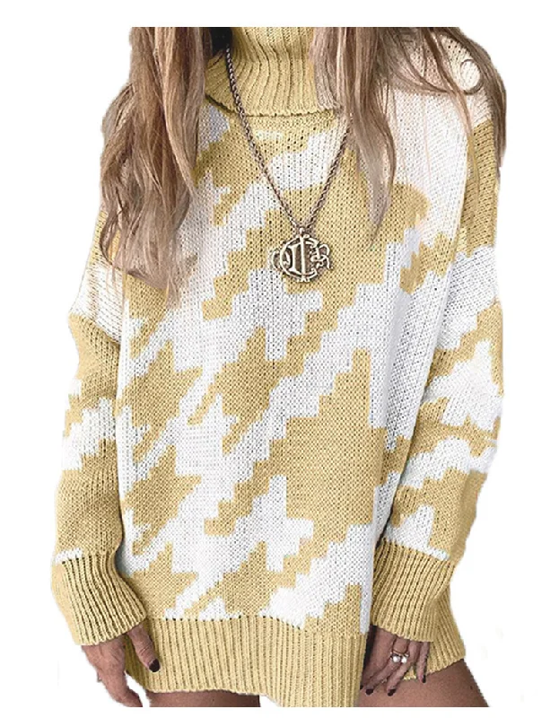 Women Fashion Autumn And Winter Splicing Contrast Color Lapel Mid-Length Knitted Sweater Satin Blend Silk Blend Wool Blend