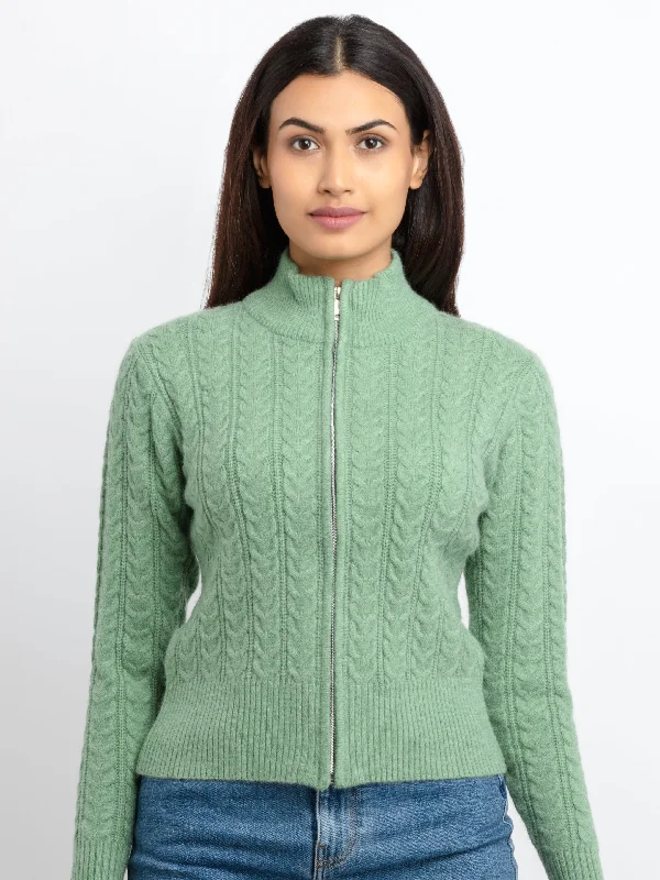 Womens Cable Knit High Neck Sweater Silk Blend Satin Velvet