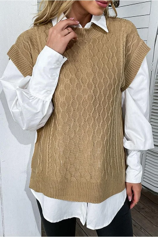 SOLID CABLE KNIT SWEATER VEST Terry Terry Cloth Terry Knit