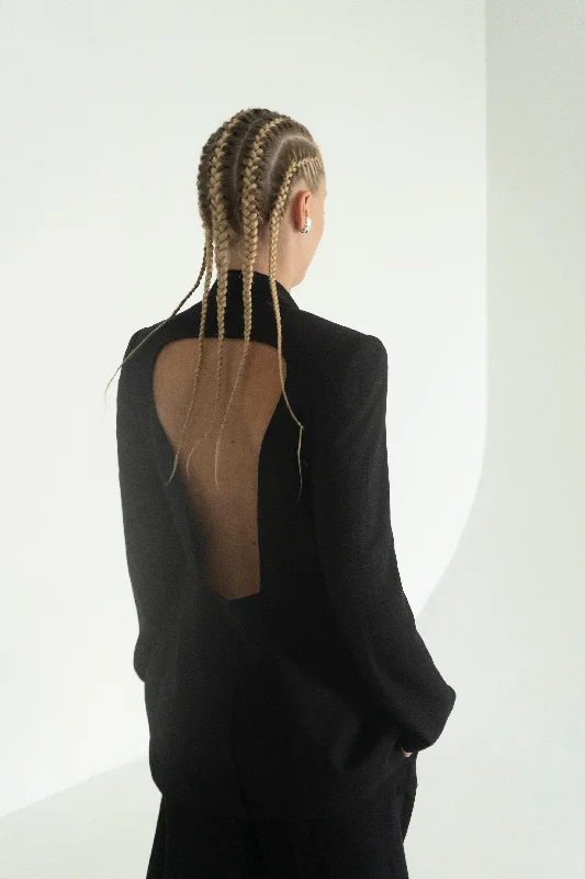 Polunichnik Black Viscose Open Back Jacket Herringbone Jacket Checkered Jacket Solid Jacket