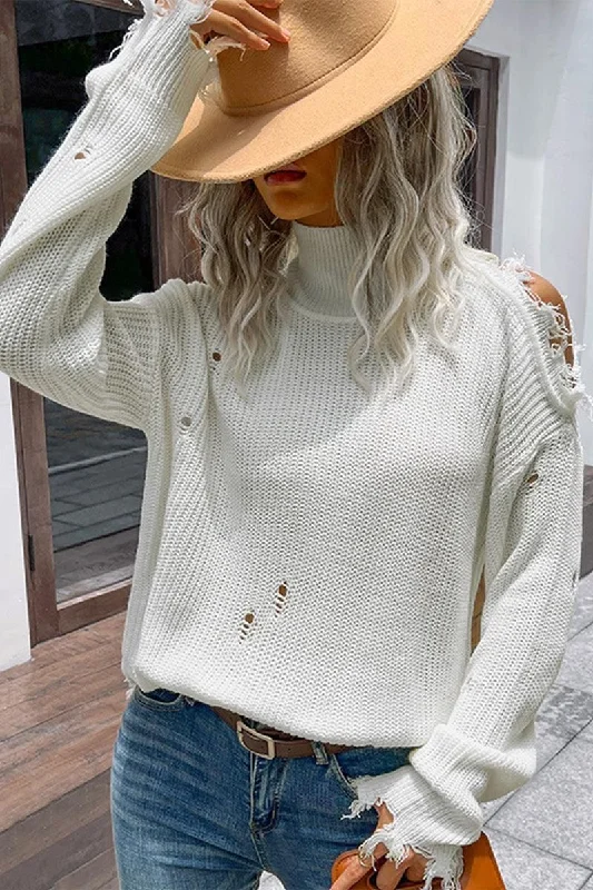 HIGH NECK VINTAGE KNIT SWEATER Spandex Blend Rayon Blend Denim Blend