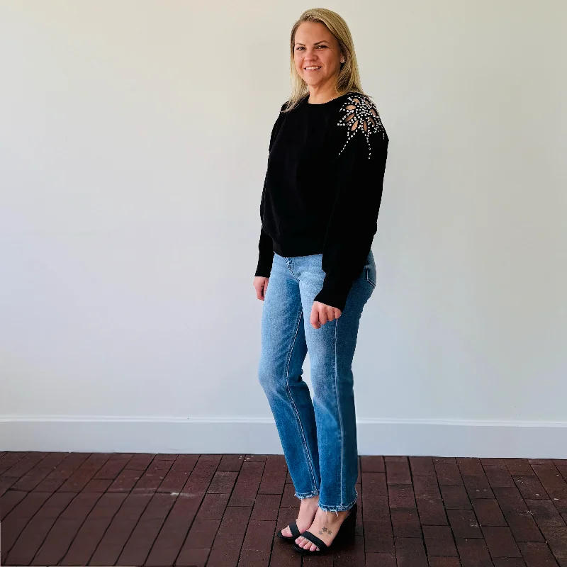 Julia Rhinestone Cut Out Sweater Long Sweater Short Sweater Cropped Sweater