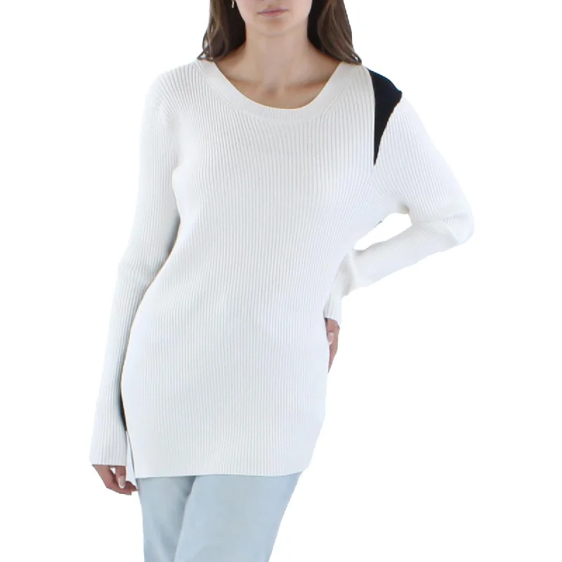 DKNY Womens Colorblock  Crewneck Sweater Jersey Fabric Tulle Fabric Batik Fabric