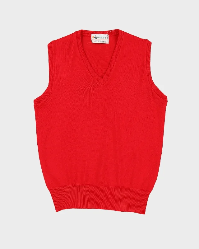 Vintage 80s Red Sleeveless Tank Knit / Sweater Vest - M Chenille Brocade Lace