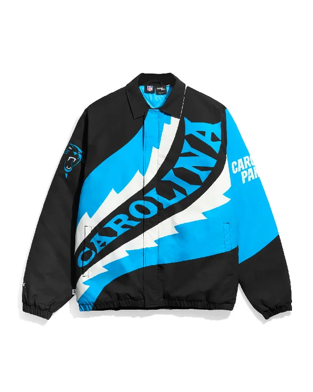 Carolina Panthers Saw Blade Quilted Puffer Jacket Front Pockets Side Pockets Patch Pockets