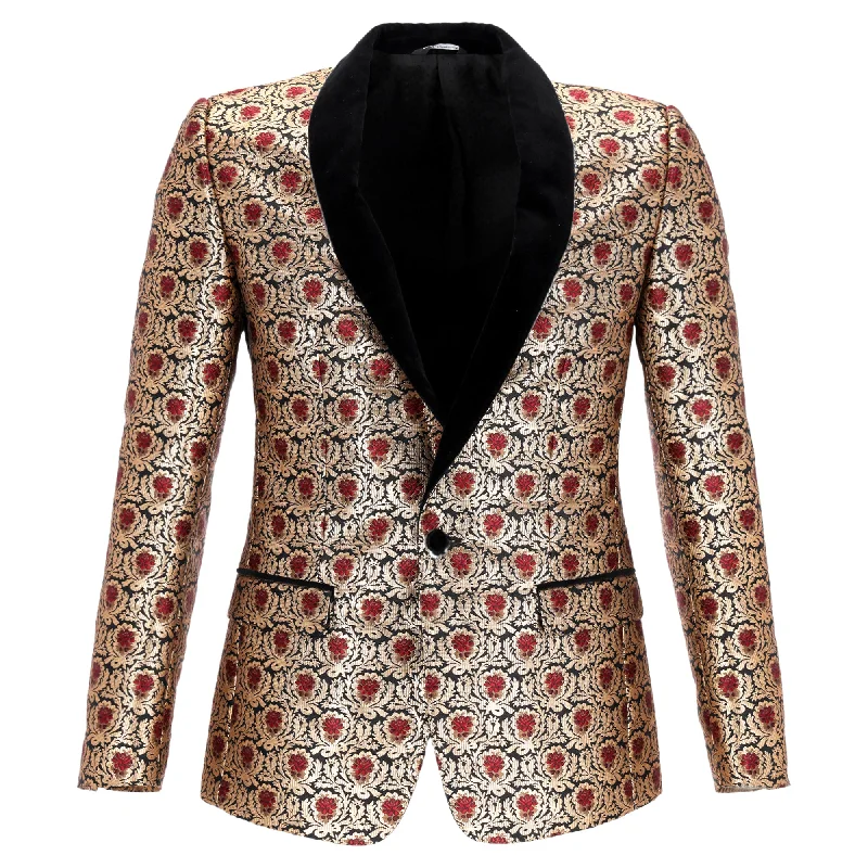 Dolce & Gabbana Martini Printed Single-Breasted Tuxedo Jacket in Multicolor Polyester Faux Fur Fabric Real Fur Fabric Shearling Fabric