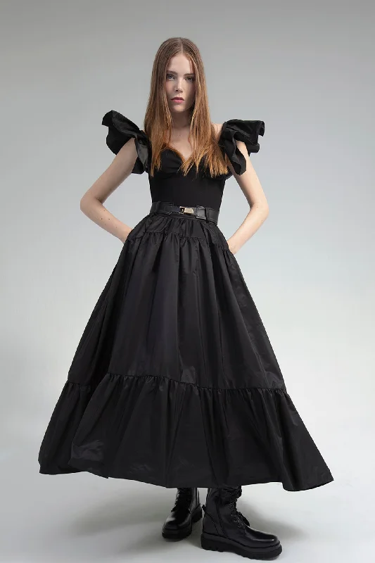 Batwig sleeves top with taffeta skirt athletic skirt fit