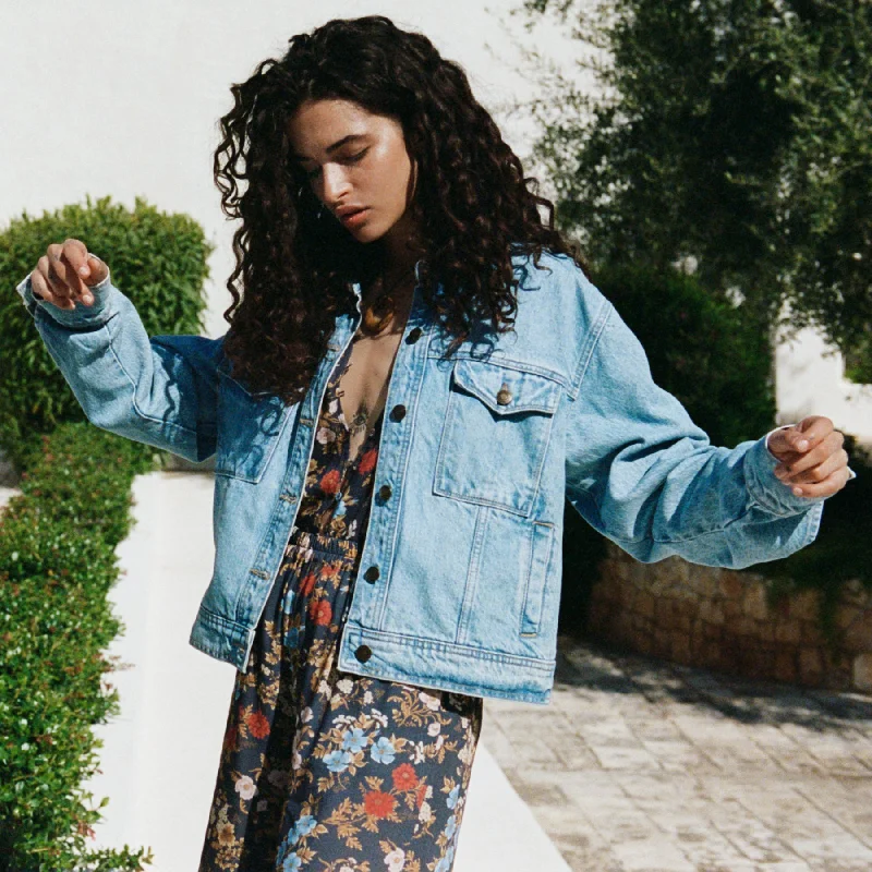 Eve Denim Jacket Denim Fabric Leather Fabric Suede Fabric