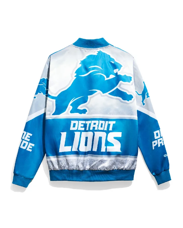 Detroit Lions Logo Fanimation Satin Jacket Front Pockets Side Pockets Patch Pockets