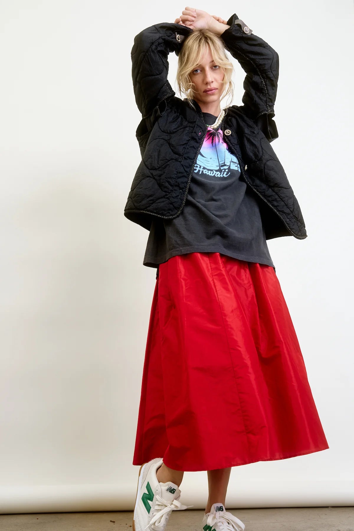 LE SKIRT Silk Taffeta leather skirt refined