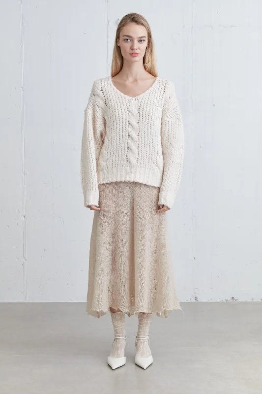 RELAXED FIT CABLE KNIT SWEATER Jersey Fabric Tulle Fabric Batik Fabric