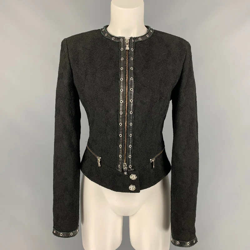 VERSACE JEANS COUTURE Size M Black Jacquard Zip Up Jacket Fleece Fabric Down Fabric Feather Fabric