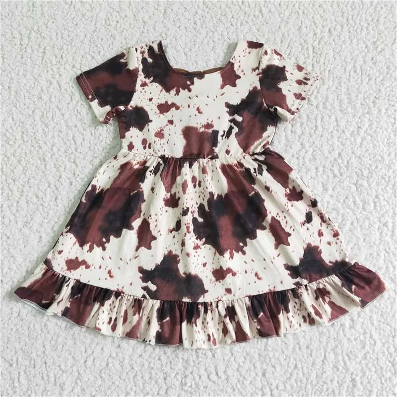 GSD0032 Girls Short Sleeve Ink Pattern Bowknot Skirt corduroy skirt textured