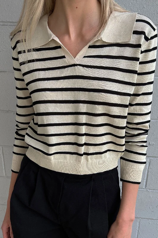 STRIPED COLLARED SWEATER Hooded Sweater Collared Sweater Shawl Collar