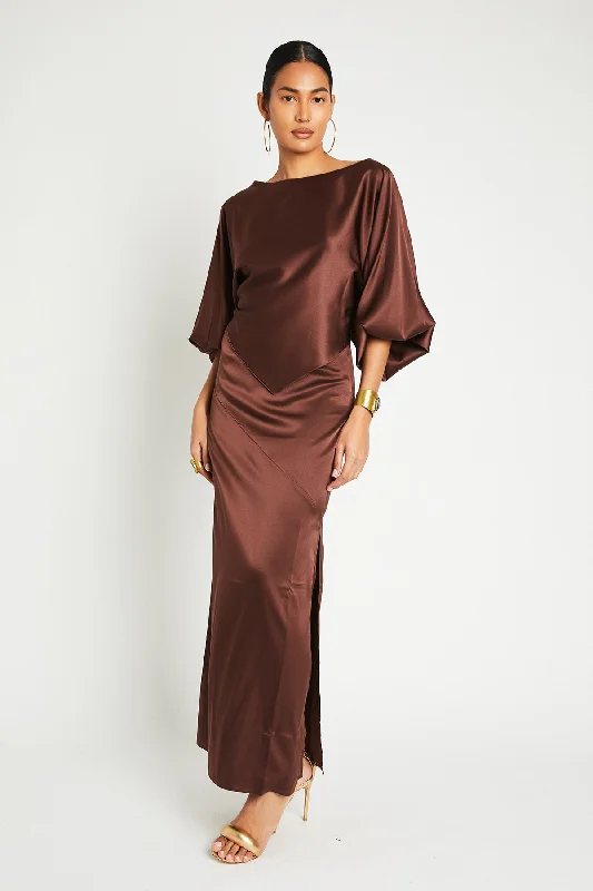 + Beryll Naomi Silk Skirt | Chocolate cashmere skirt fine