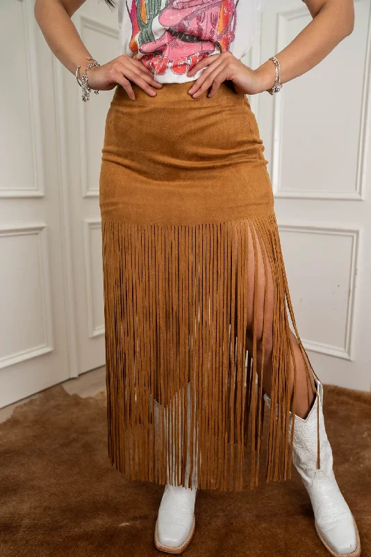 Boho Suede Fringe Maxi Skirt jj leather skirt bold