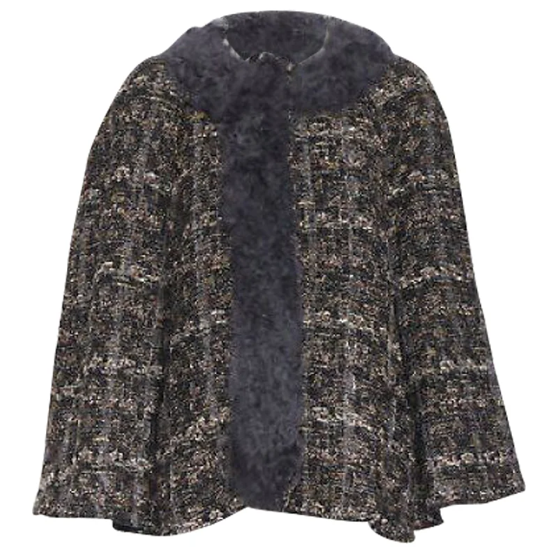 Dolce & Gabbana wool tweed shearling fur trimmed cape poncho jacket Trench Coat Raincoat Waterproof Jacket