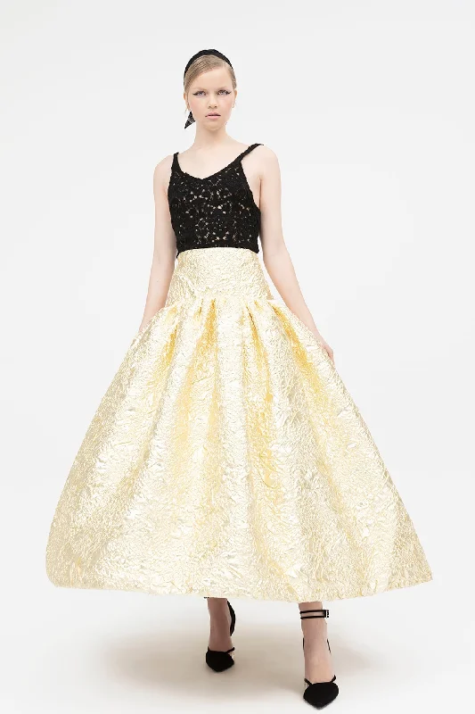 Wool guipure top with jacquard skirt lightweight skirt design